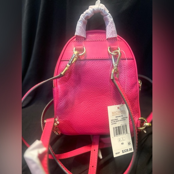 Brooklyn Extra-Small Pebbled Leather Backpack- Hot pink - Picture 10 of 11